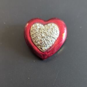 Elegant Red Heart Crystal Brooch